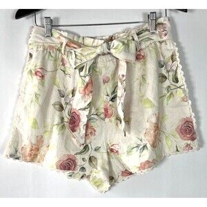 Caroline Constas Linen Blend Floral Shorts Medium Cottagecore Toile Romantic